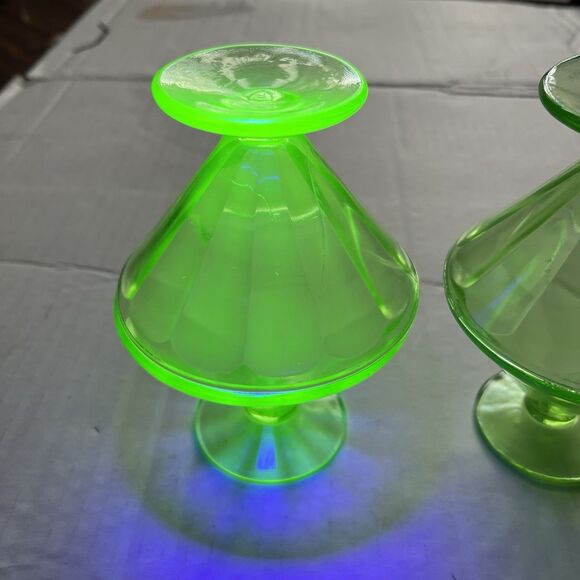 Federal Green Glass 1930'S URANIUM 4 Lot DEPRESSION Footed Sherbet Dessert READ - Picture 4 of 9